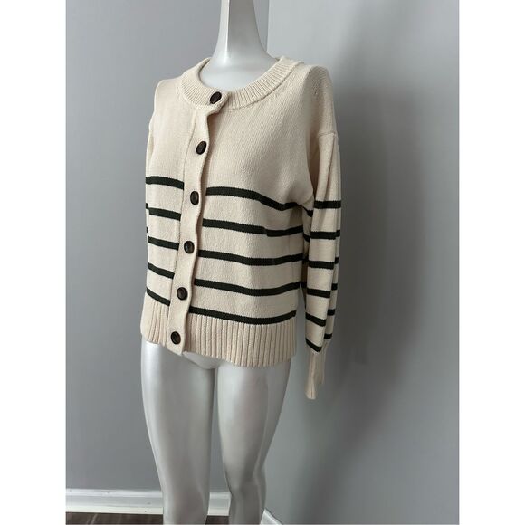 NWT Veronica Beard Kylin Stripe Button-Front Cotton Long Sleeve Cardigan Ecru XS - Picture 6 of 11